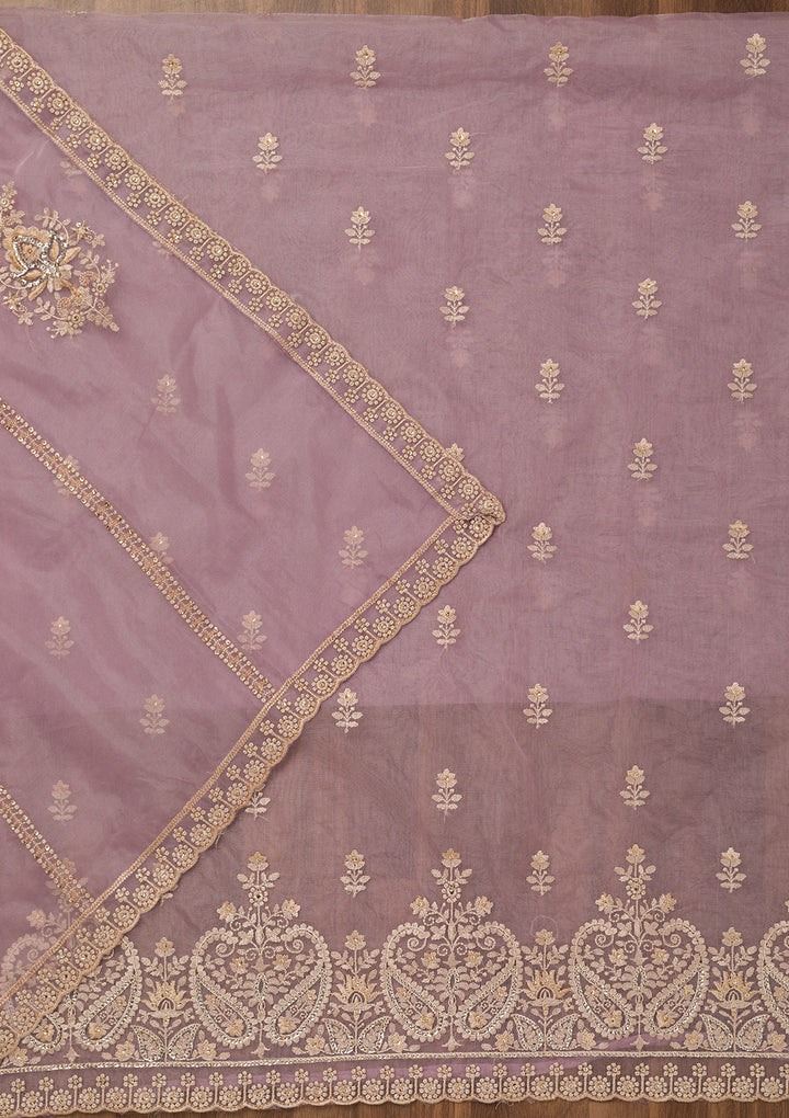 Lavender Threadwork Tissue Unstitched Salwar Suit