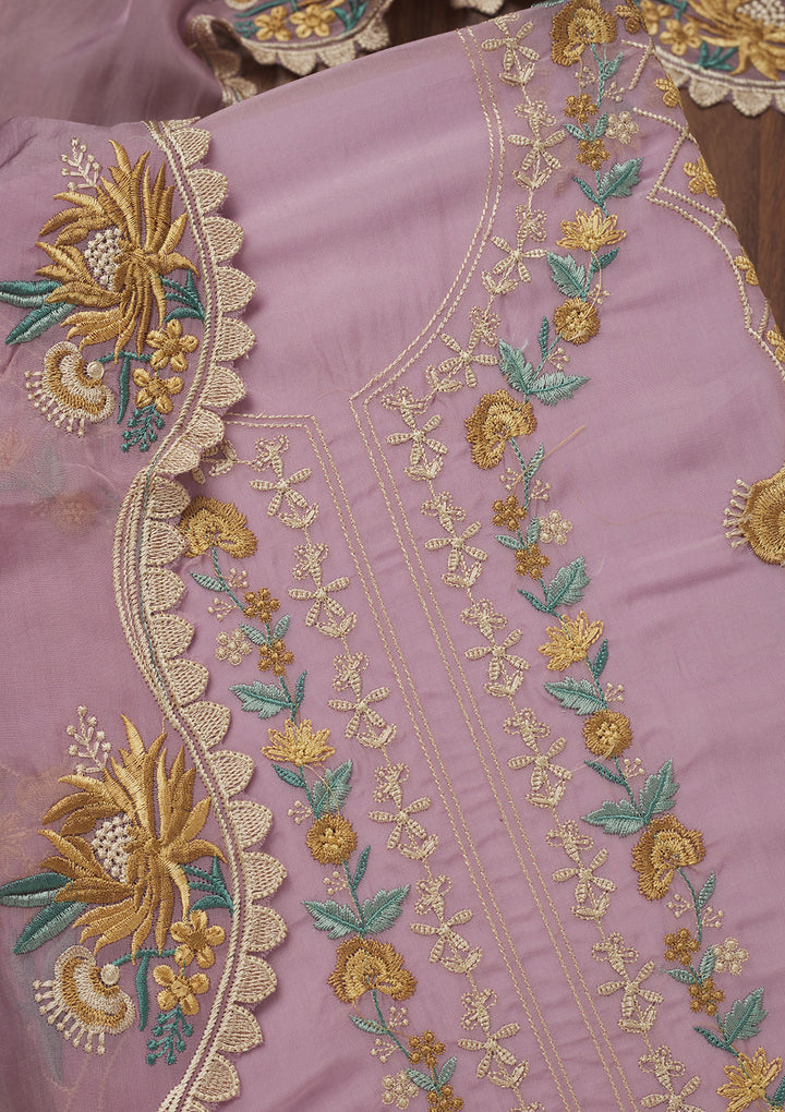 Lavender Threadwork Tissue Unstitched Salwar Suit