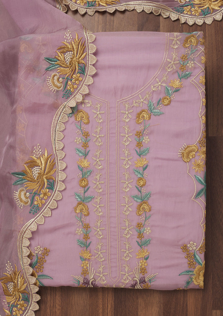 Lavender Threadwork Tissue Unstitched Salwar Suit