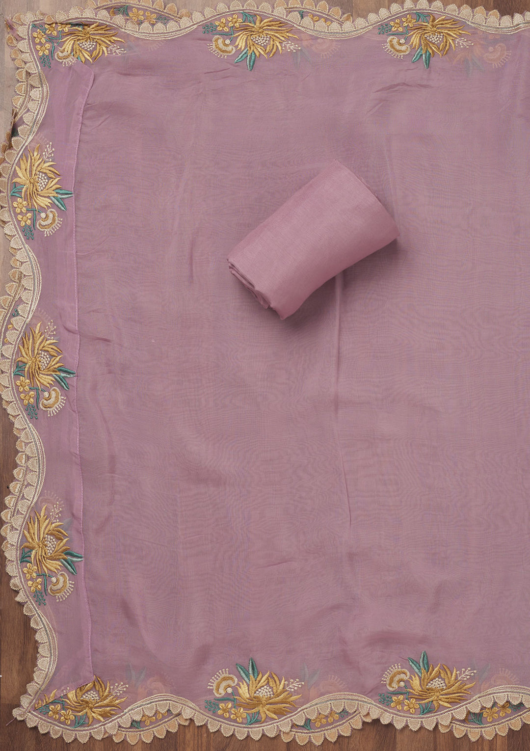 Lavender Threadwork Tissue Unstitched Salwar Suit