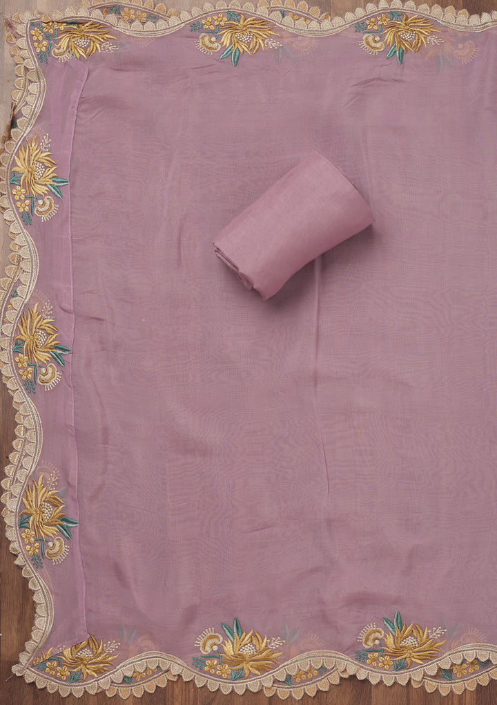 Lavender Threadwork Tissue Unstitched Salwar Suit