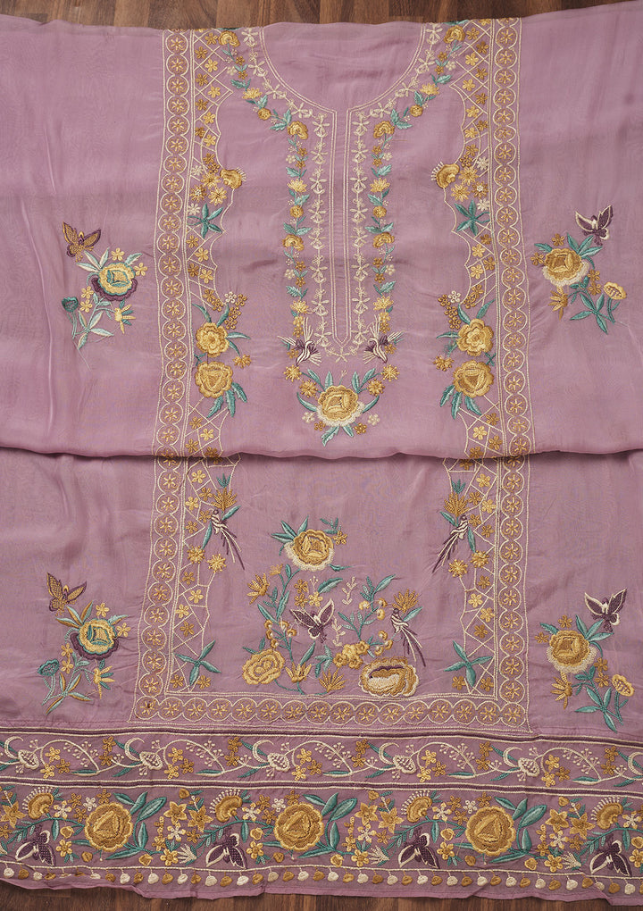 Lavender Threadwork Tissue Unstitched Salwar Suit