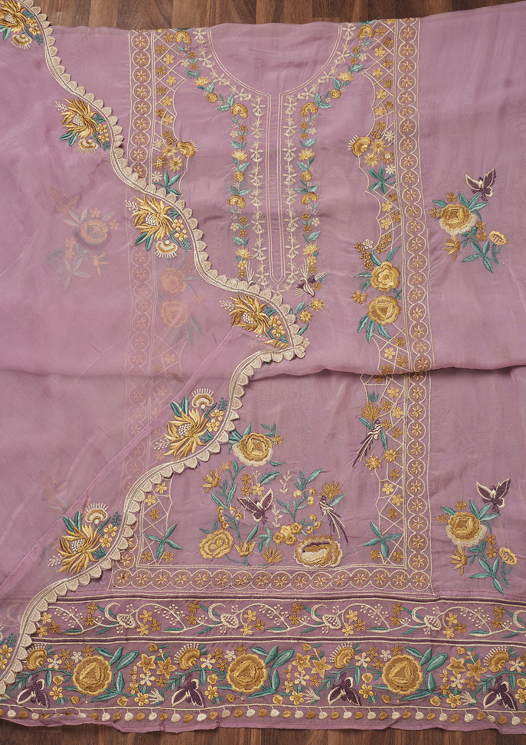 Lavender Threadwork Tissue Unstitched Salwar Suit