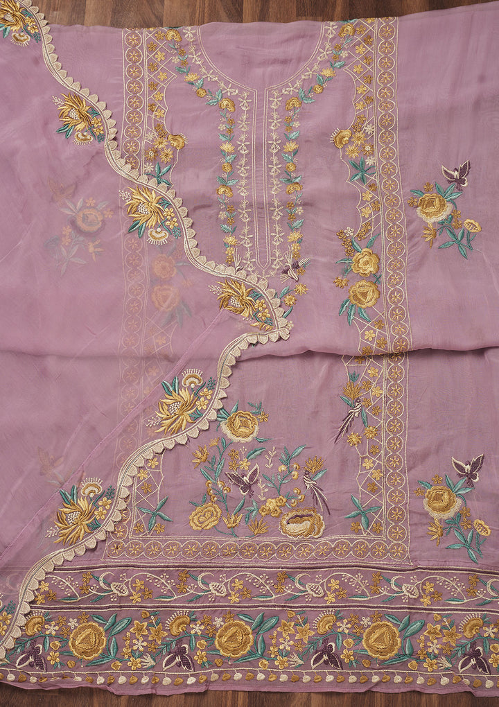 Lavender Threadwork Tissue Unstitched Salwar Suit