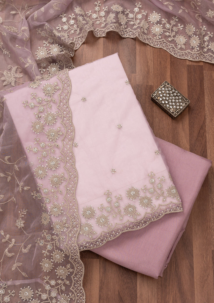 Lavender Threadwork Tissue Unstitched Salwar Suit