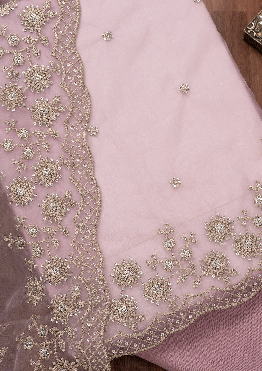 Lavender Threadwork Tissue Unstitched Salwar Suit