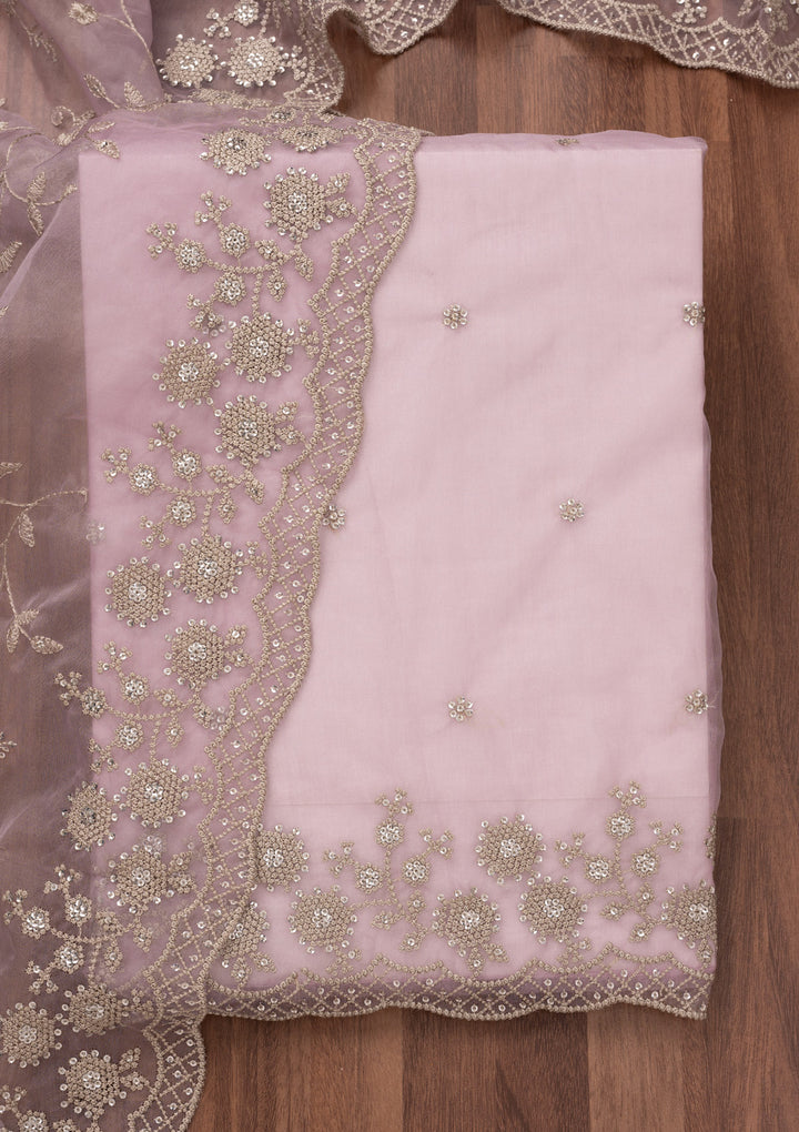 Lavender Threadwork Tissue Unstitched Salwar Suit