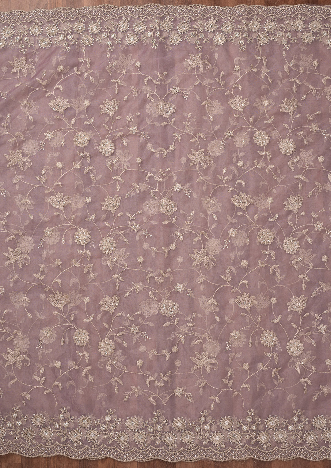 Lavender Threadwork Tissue Unstitched Salwar Suit