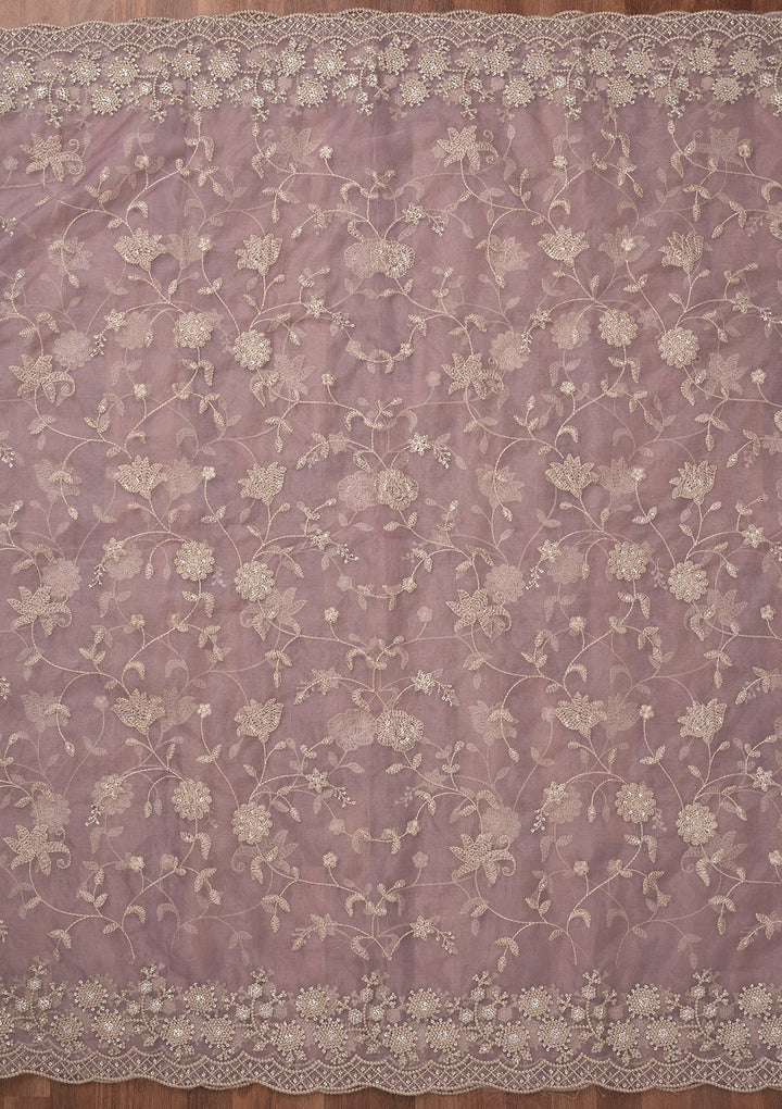 Lavender Threadwork Tissue Unstitched Salwar Suit