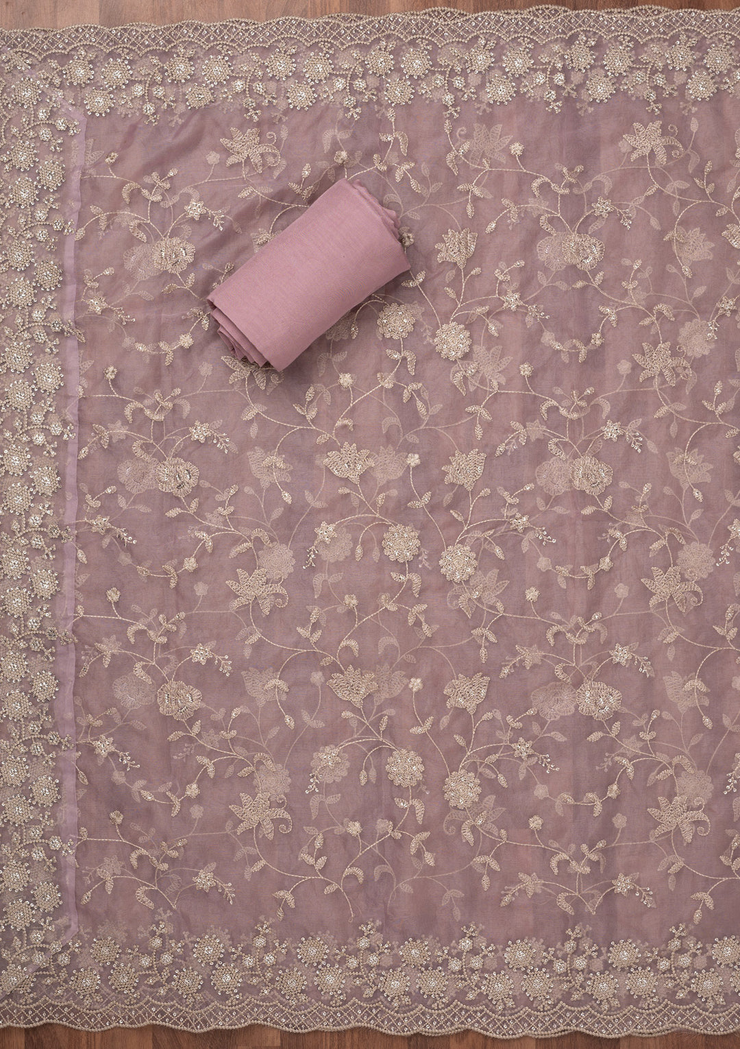 Lavender Threadwork Tissue Unstitched Salwar Suit