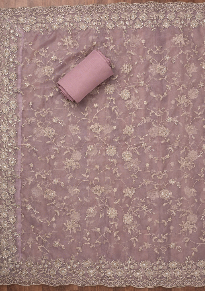 Lavender Threadwork Tissue Unstitched Salwar Suit