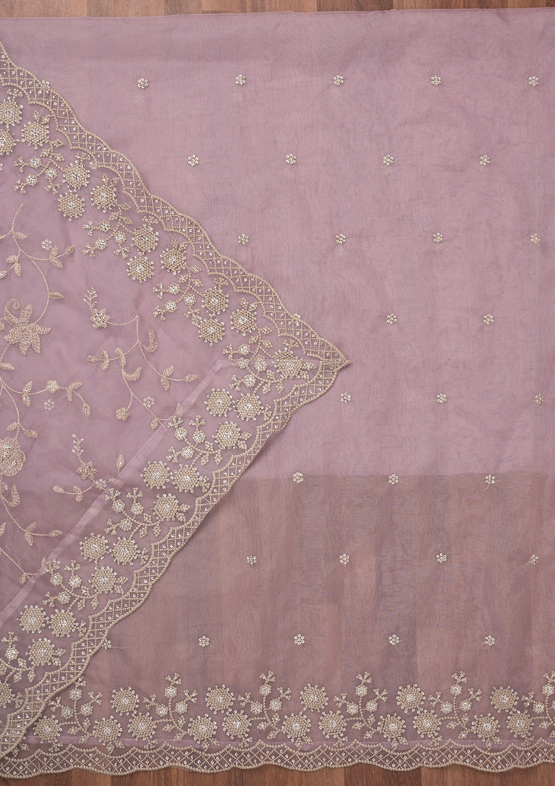 Lavender Threadwork Tissue Unstitched Salwar Suit