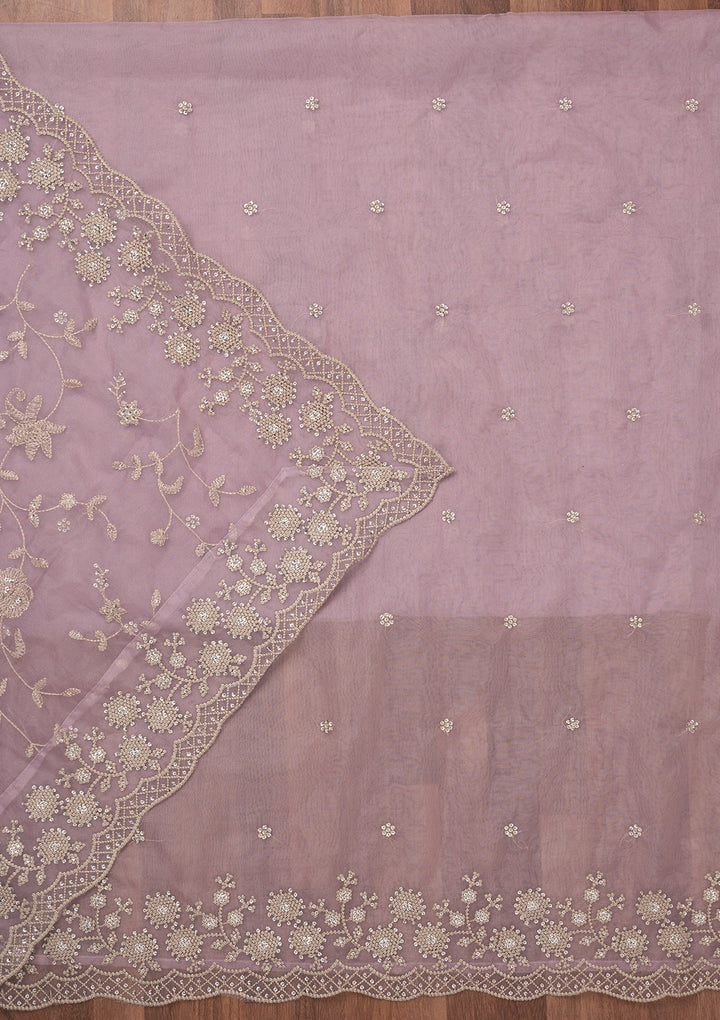 Lavender Threadwork Tissue Unstitched Salwar Suit