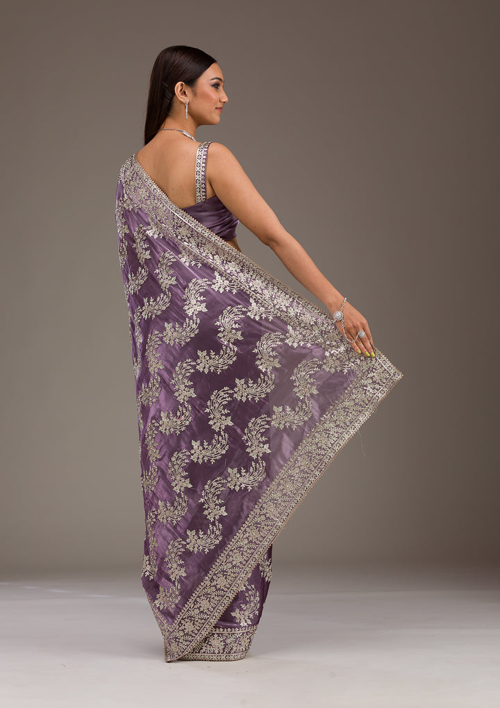 Lavender Threadwork Tissue Saree