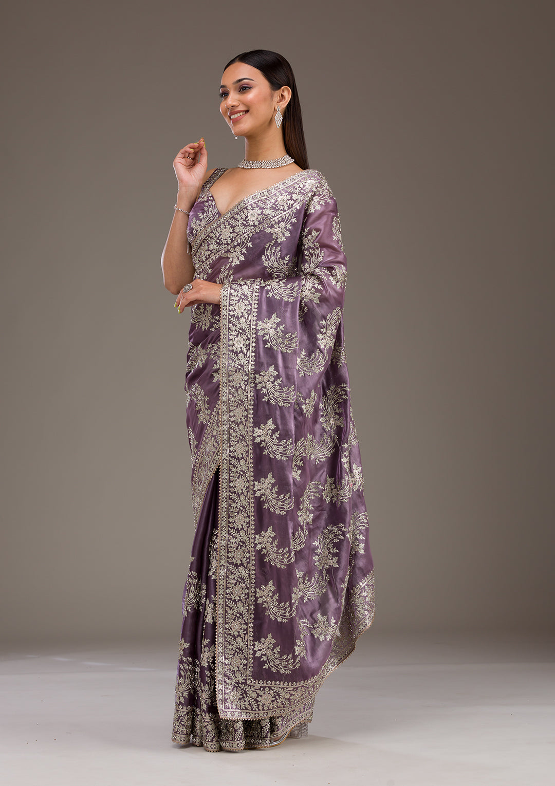 Lavender Threadwork Tissue Saree