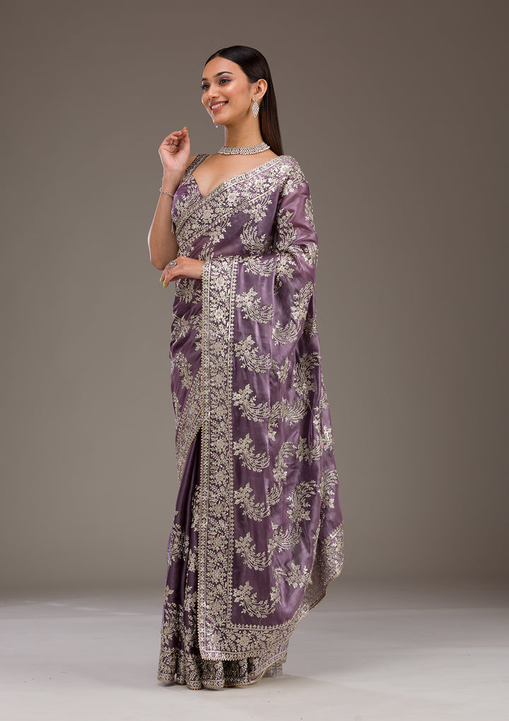 Lavender Threadwork Tissue Saree