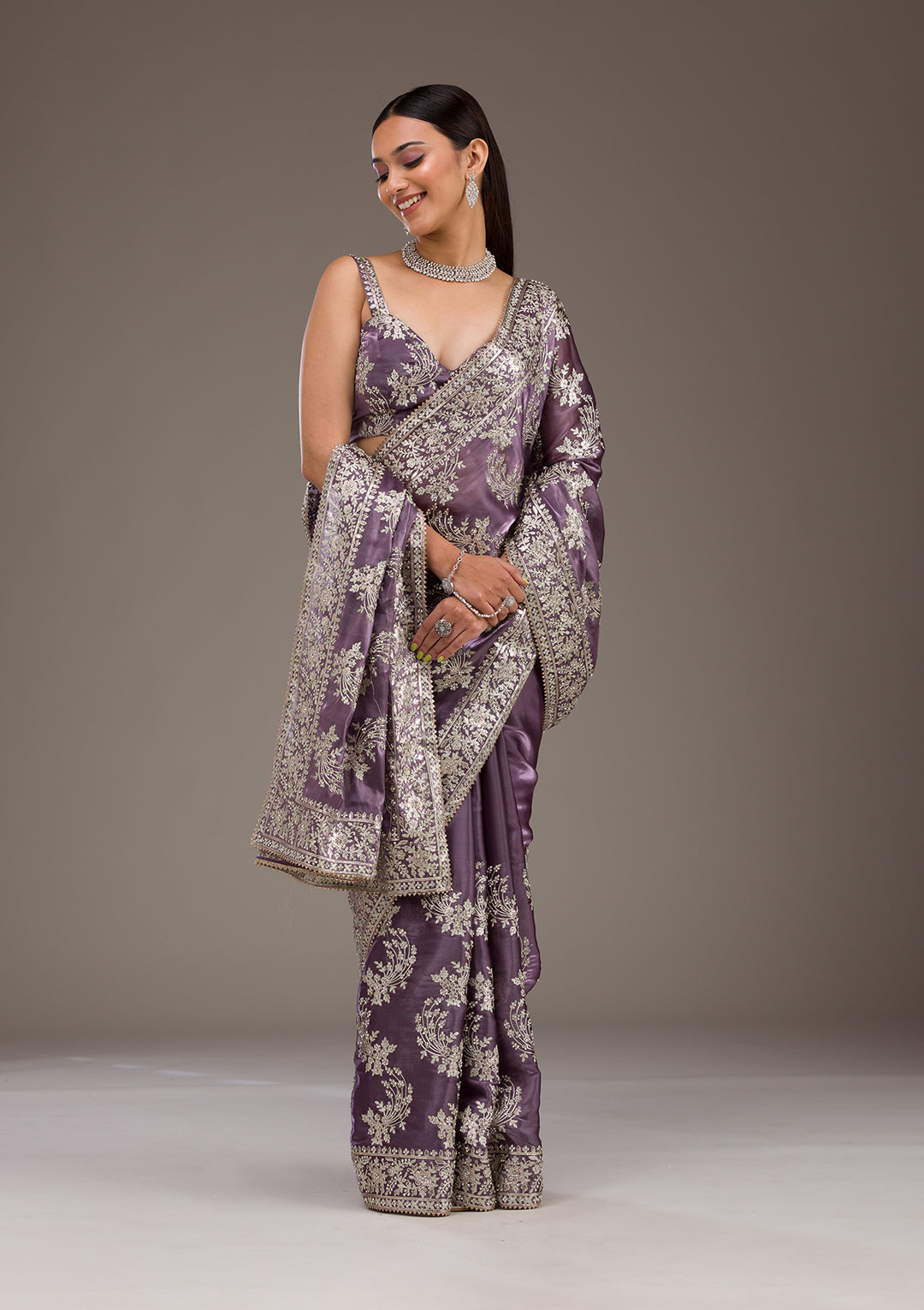 Lavender Threadwork Tissue Saree