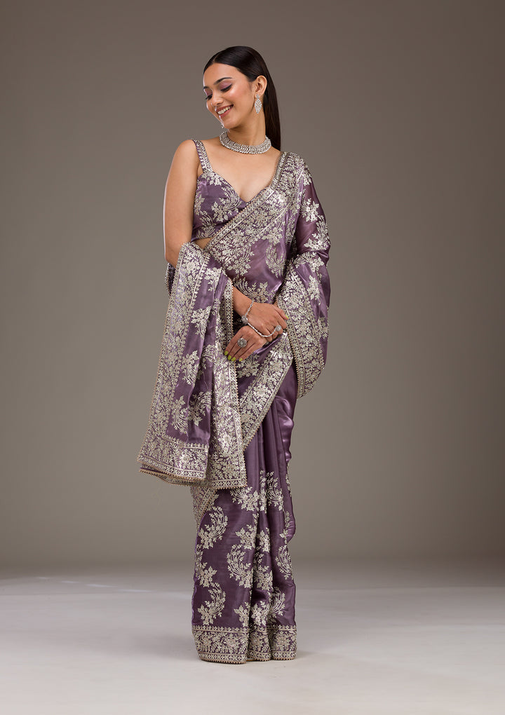 Lavender Threadwork Tissue Saree