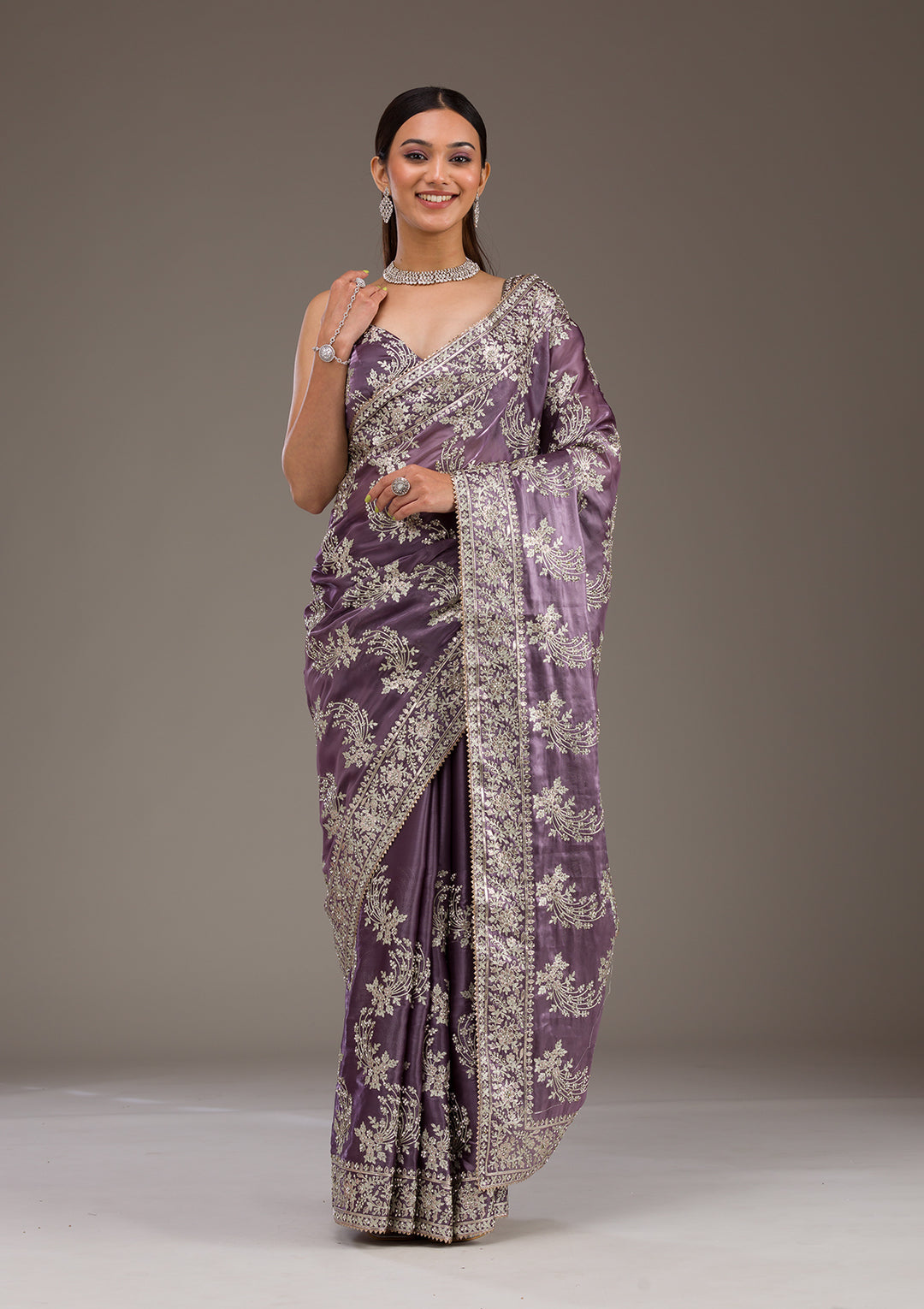 Lavender Threadwork Tissue Saree
