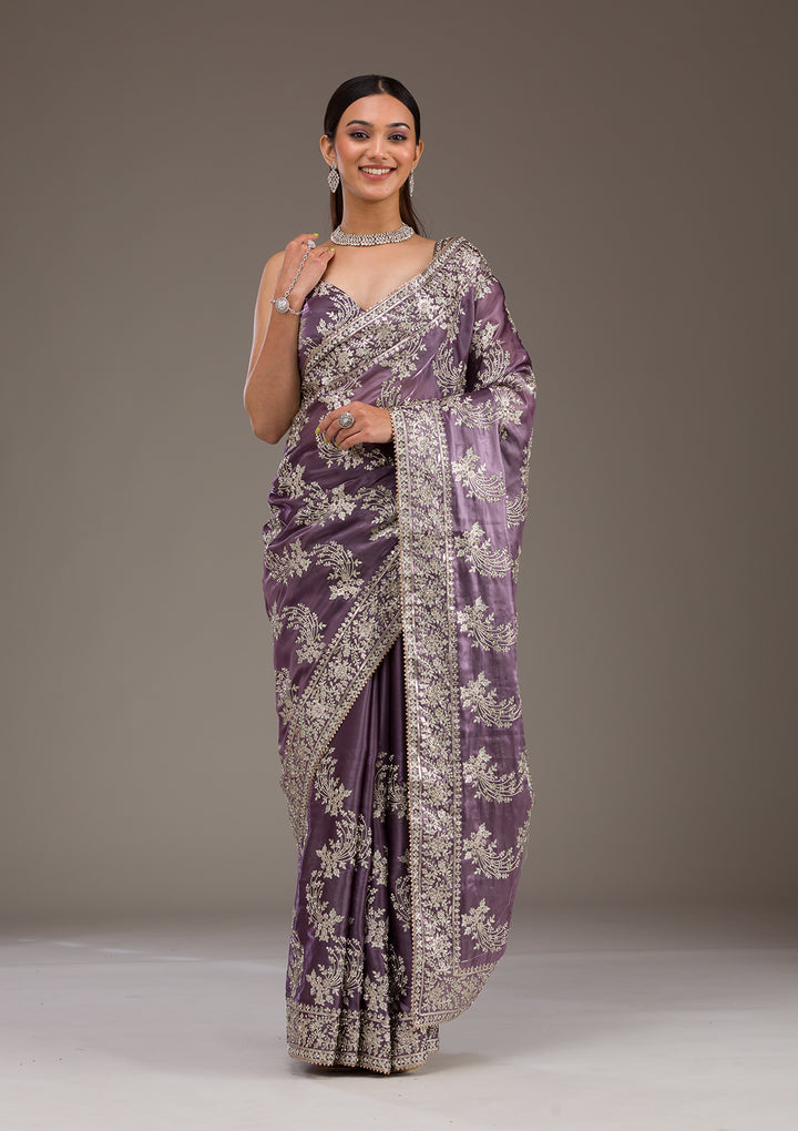 Lavender Threadwork Tissue Saree