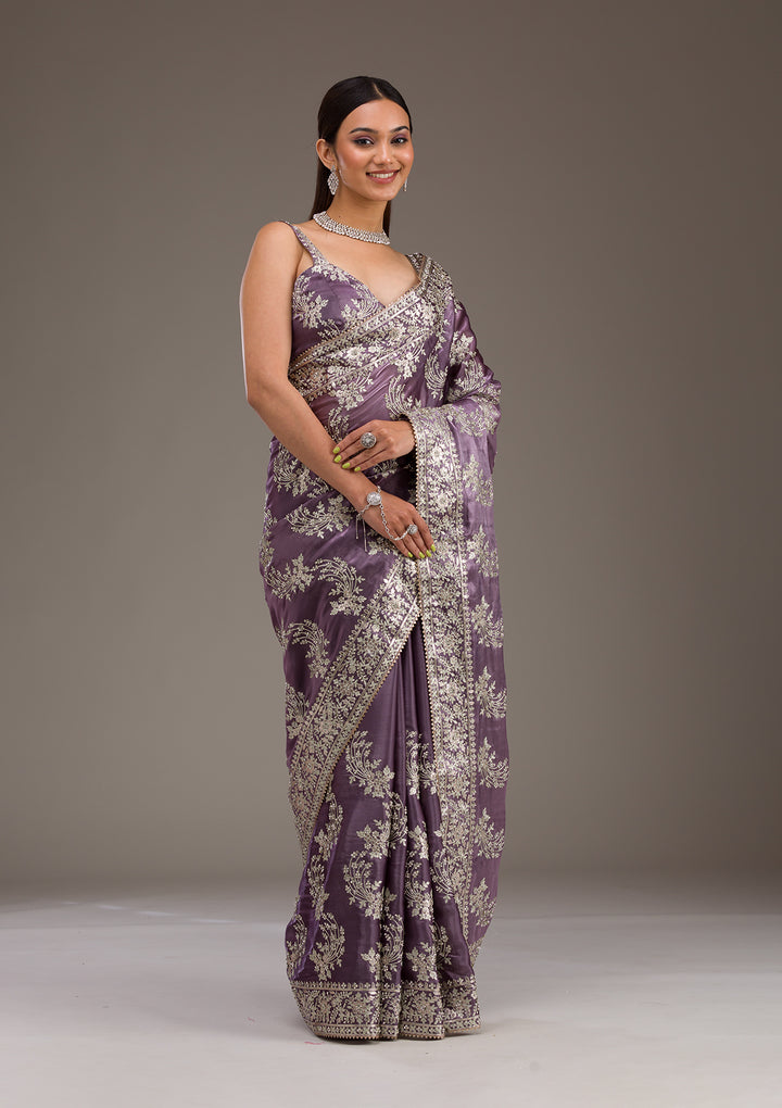 Lavender Threadwork Tissue Saree