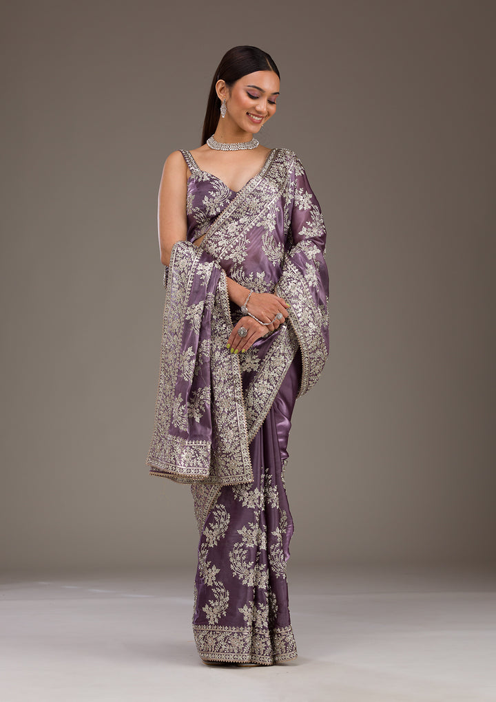 Lavender Threadwork Tissue Saree