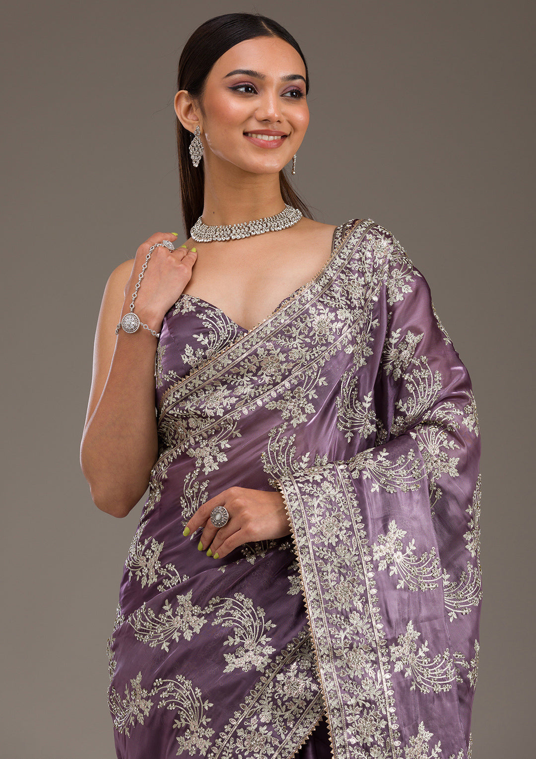 Lavender Threadwork Tissue Saree