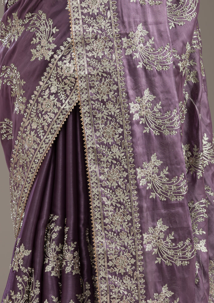 Lavender Threadwork Tissue Saree