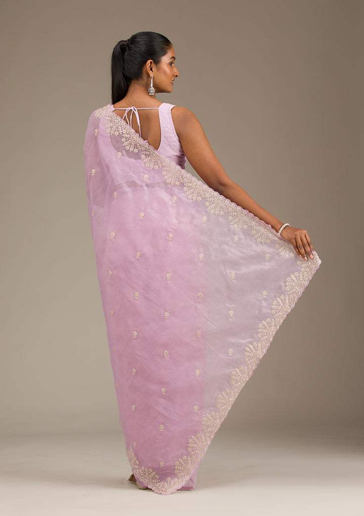 Lavender Threadwork Tissue Saree