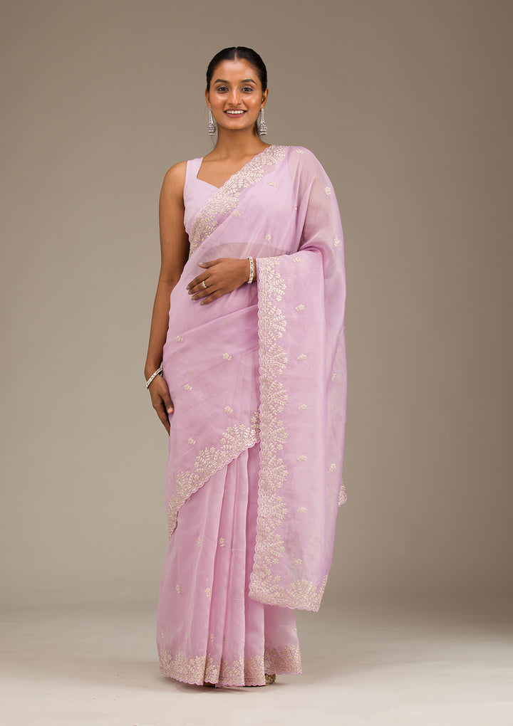Lavender Threadwork Tissue Saree