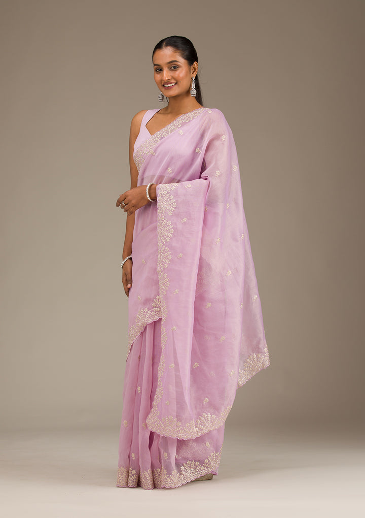 Lavender Threadwork Tissue Saree