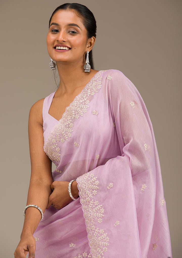 Lavender Threadwork Tissue Saree