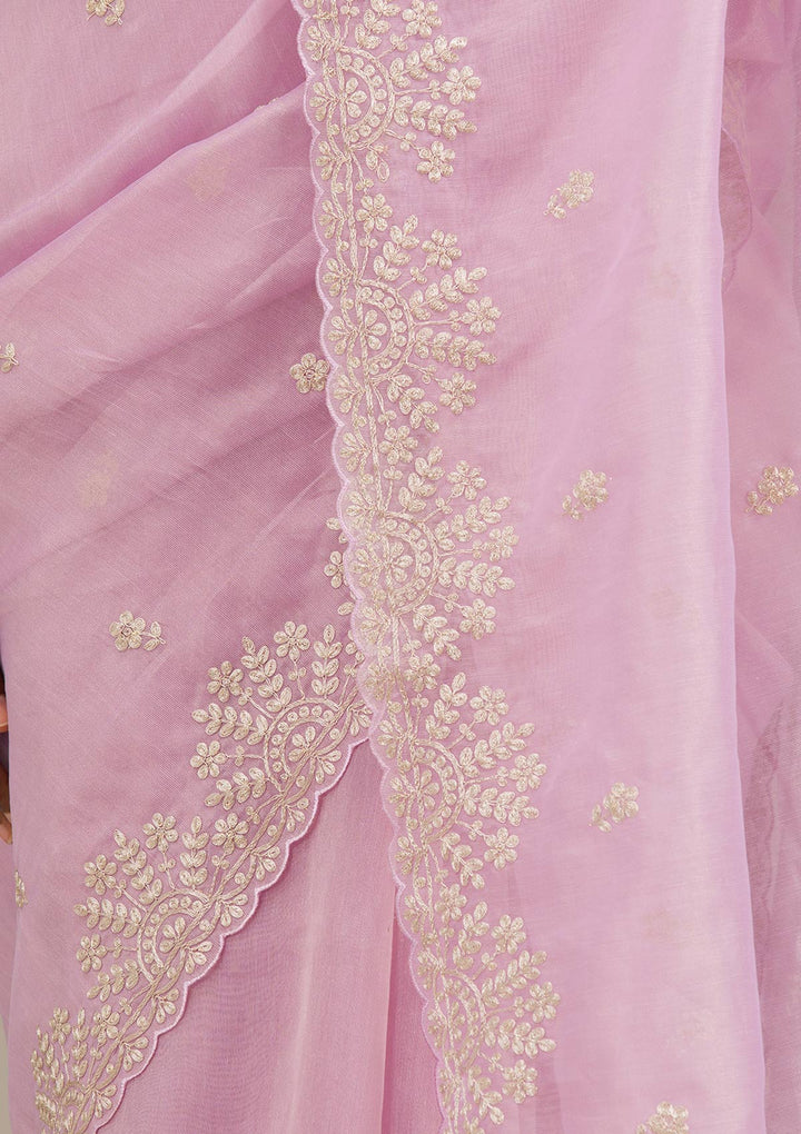 Lavender Threadwork Tissue Saree