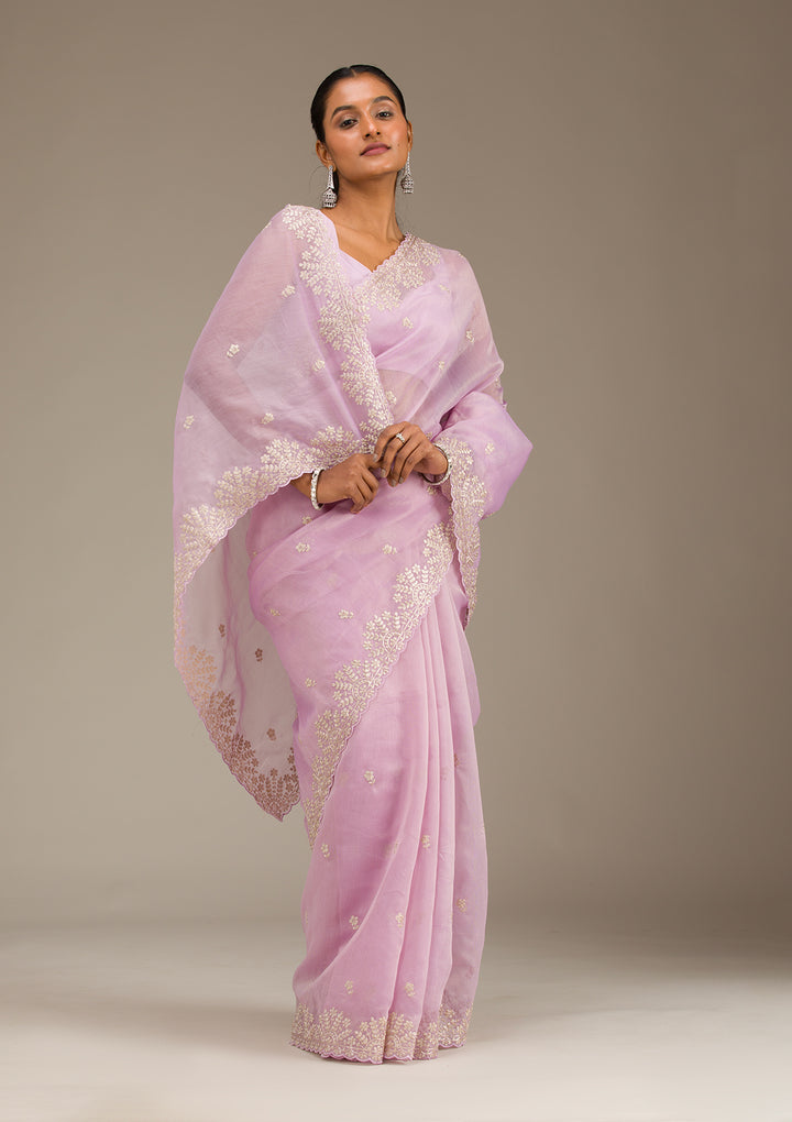 Lavender Threadwork Tissue Saree