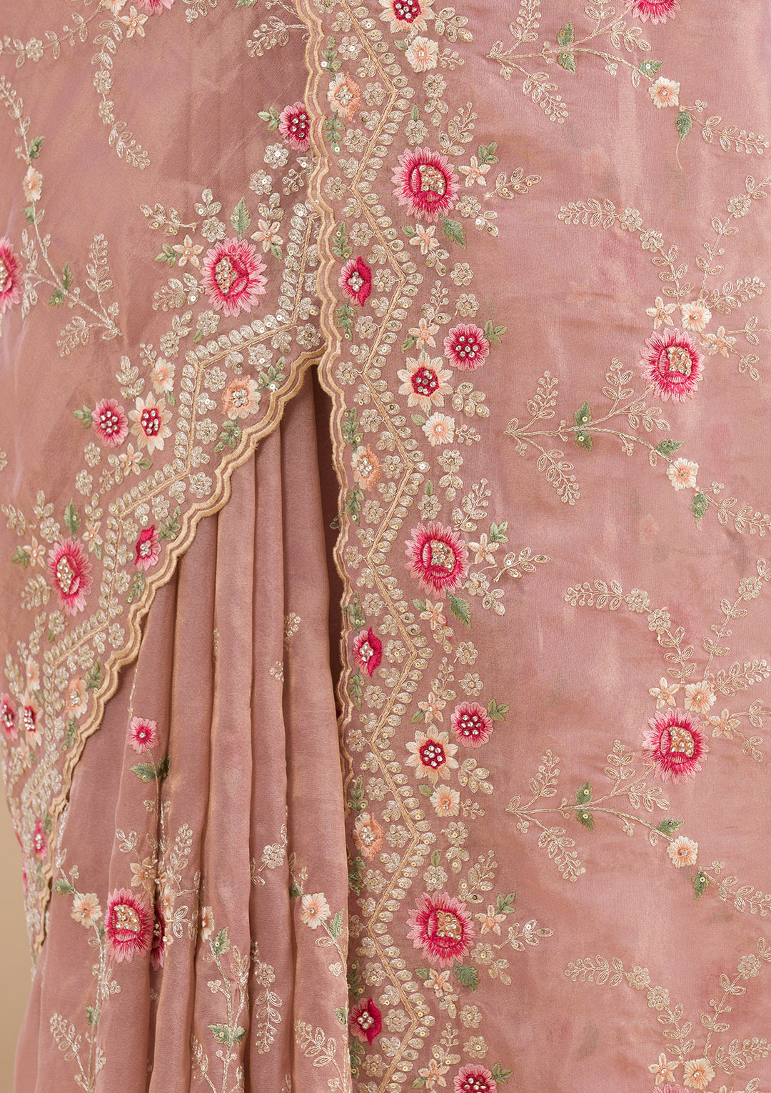 Lavender Threadwork Tissue Saree-Koskii