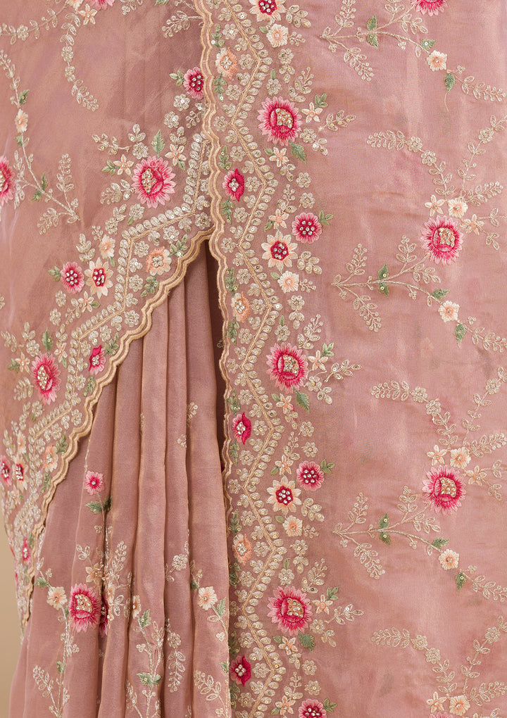 Lavender Threadwork Tissue Saree-Koskii
