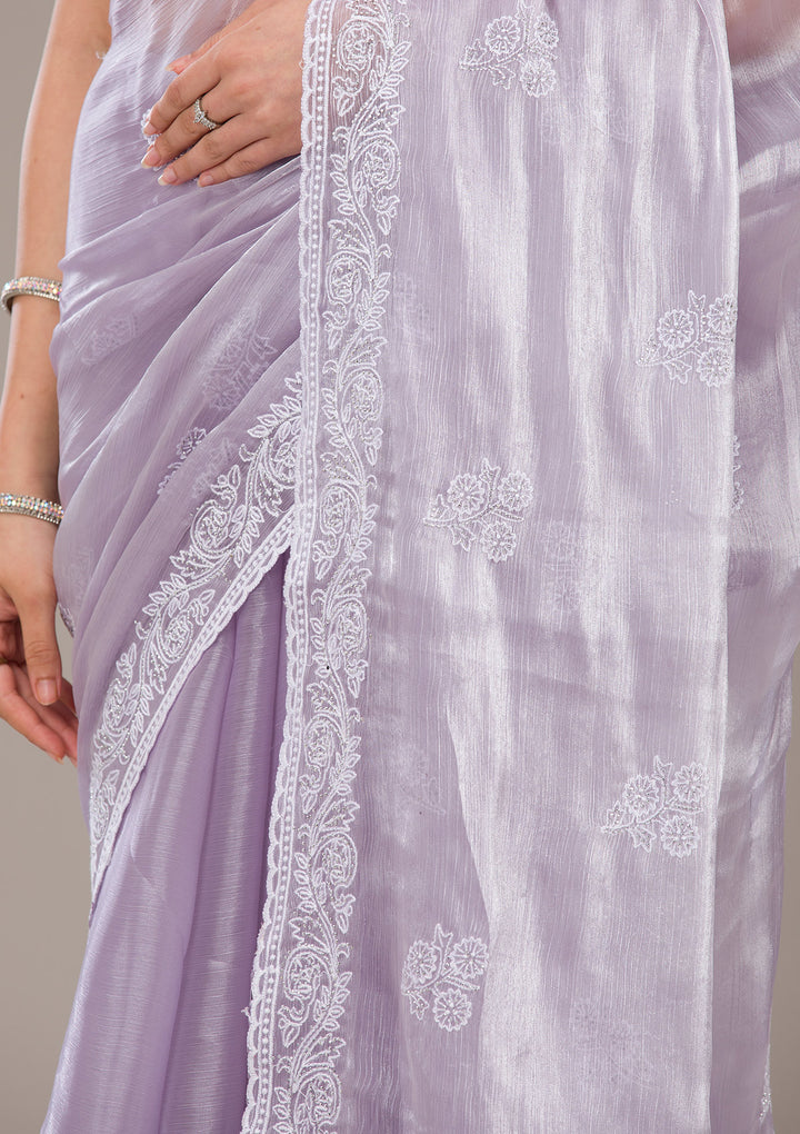 Lavender Threadwork Tissue Saree-Koskii