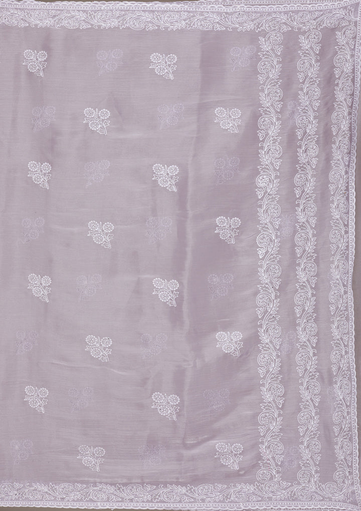Lavender Threadwork Tissue Saree-Koskii