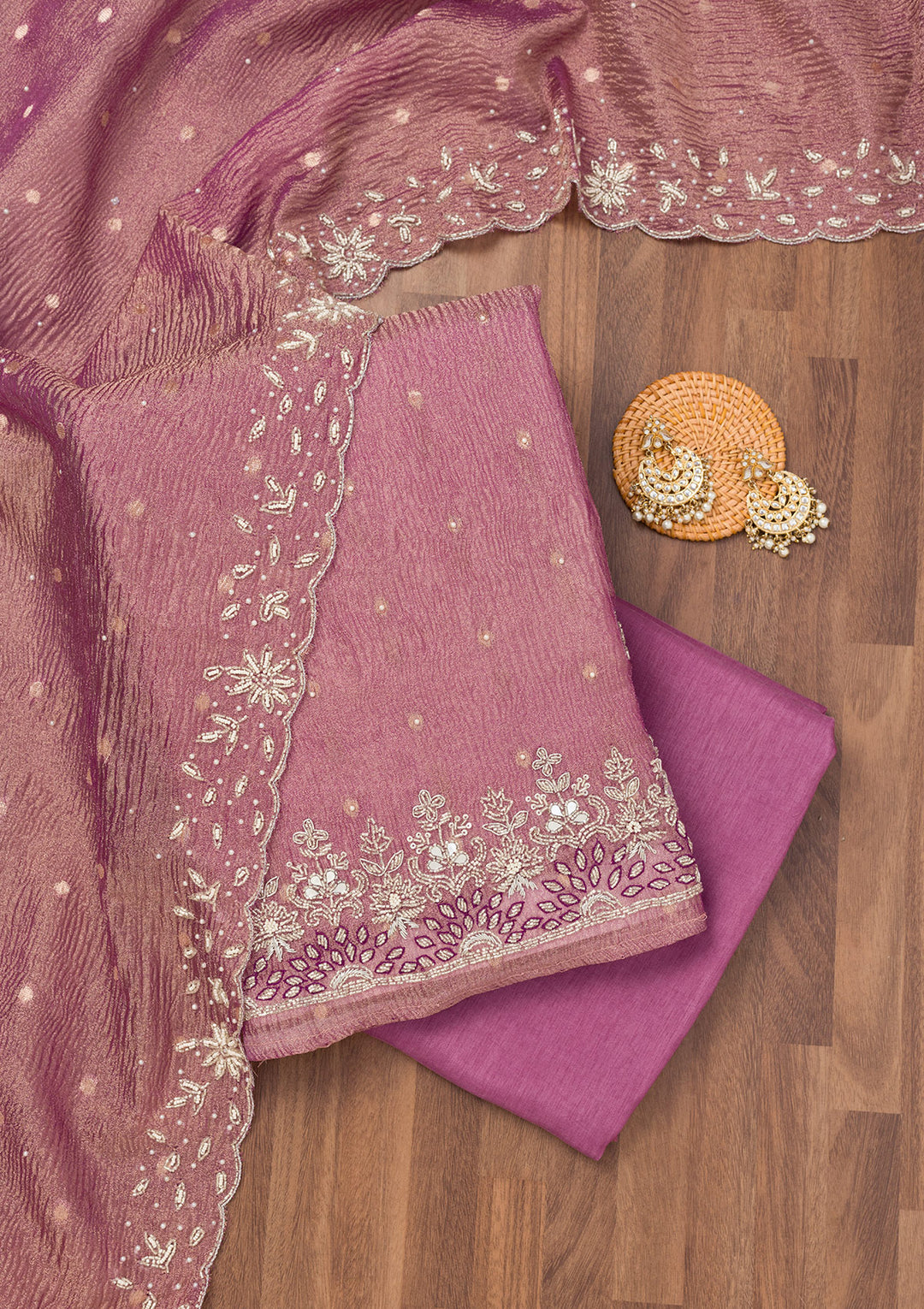 Lavender Zardosi Tissue Unstitched Salwar Suit
