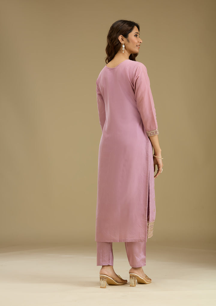 Lavender Zariwork Art Silk Readymade Salwar Suit
