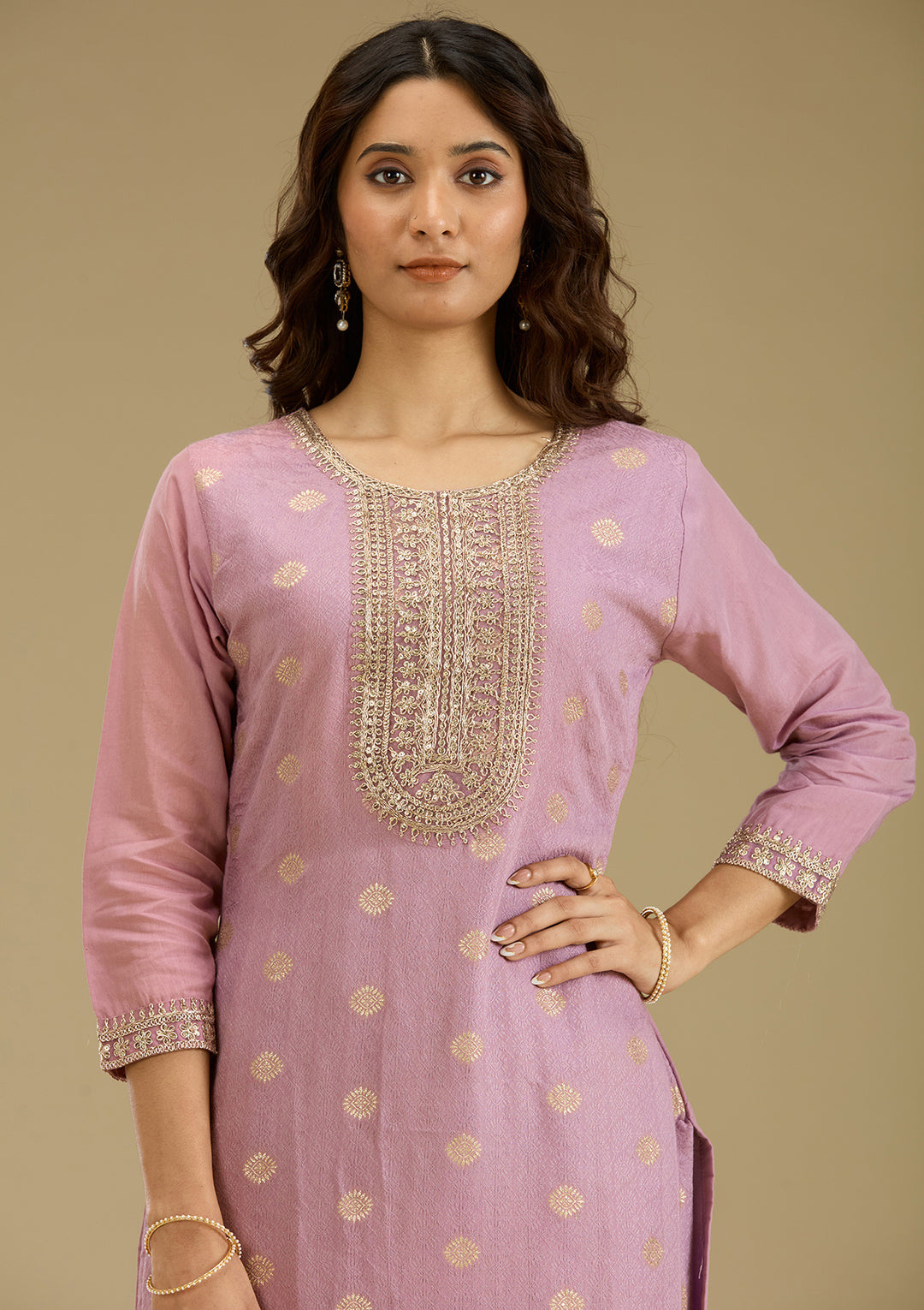 Lavender Zariwork Art Silk Readymade Salwar Suit