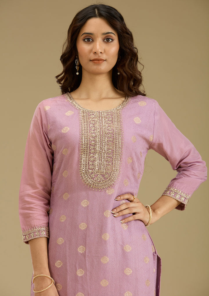Lavender Zariwork Art Silk Readymade Salwar Suit