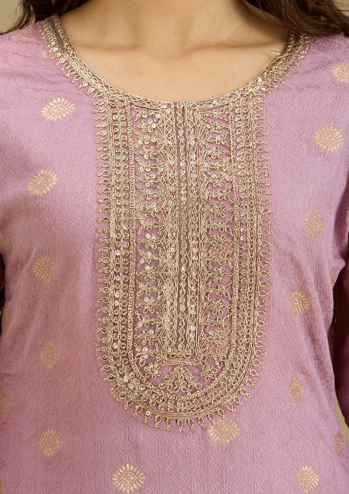 Lavender Zariwork Art Silk Readymade Salwar Suit