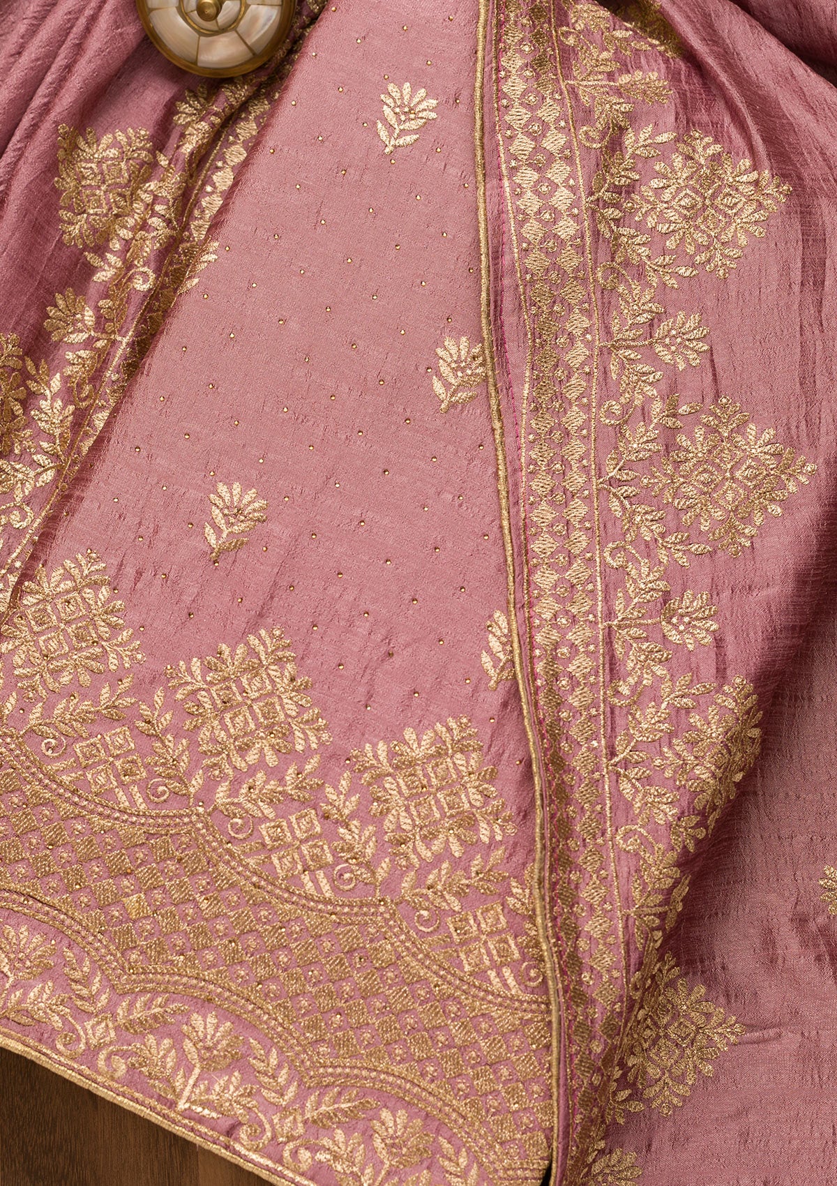Lavender Zariwork Art Silk Unstitched Salwar Suit