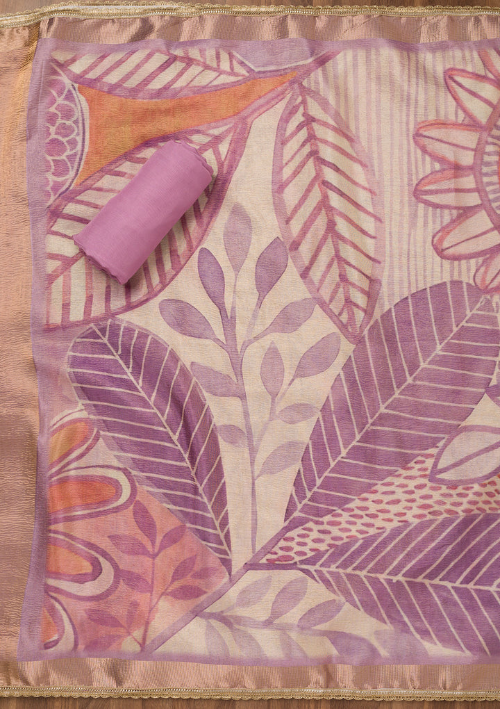 Lavender Zariwork Art Silk Unstitched Salwar Suit