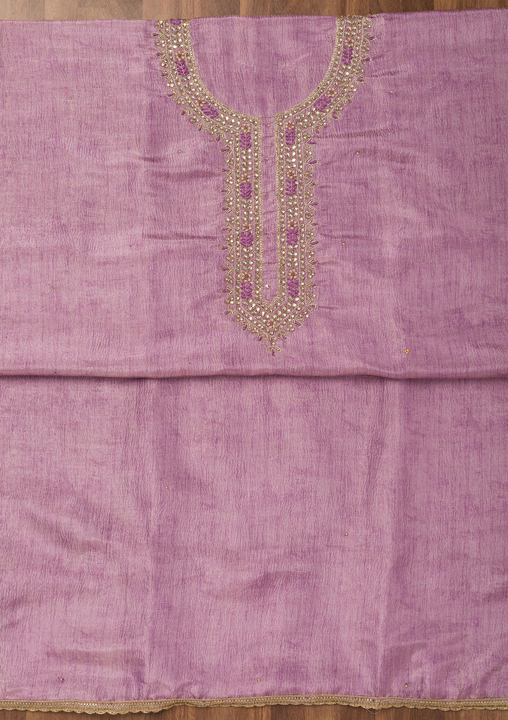 Lavender Zariwork Art Silk Unstitched Salwar Suit