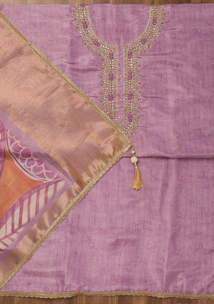 Lavender Zariwork Art Silk Unstitched Salwar Suit
