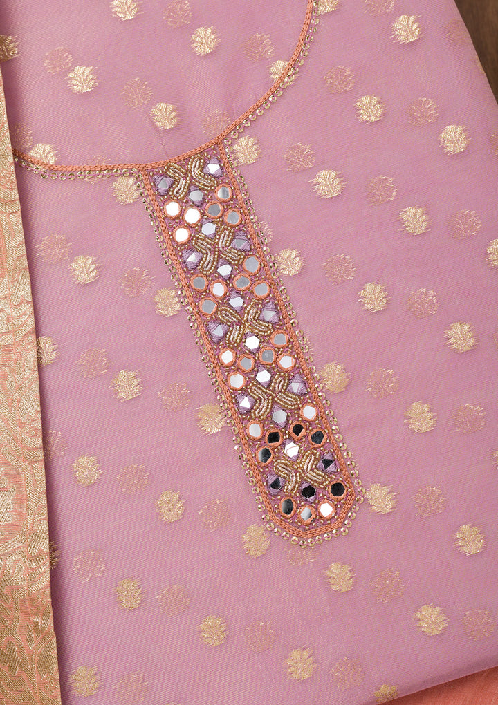 Lavender Zariwork Banarasi Unstitched Salwar Suit