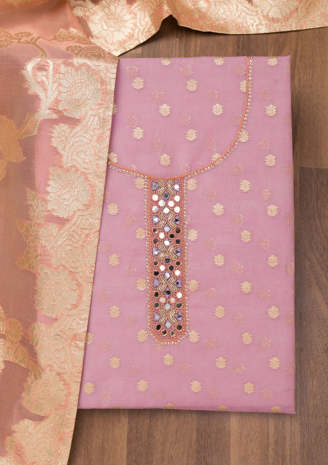 Lavender Zariwork Banarasi Unstitched Salwar Suit