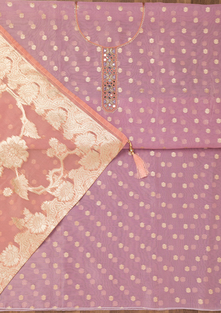 Lavender Zariwork Banarasi Unstitched Salwar Suit